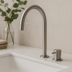 Waterevolution Flow Robinet de lavabo 2 trous entièrement en inox avec bec bas U 113mm T1121UIE
